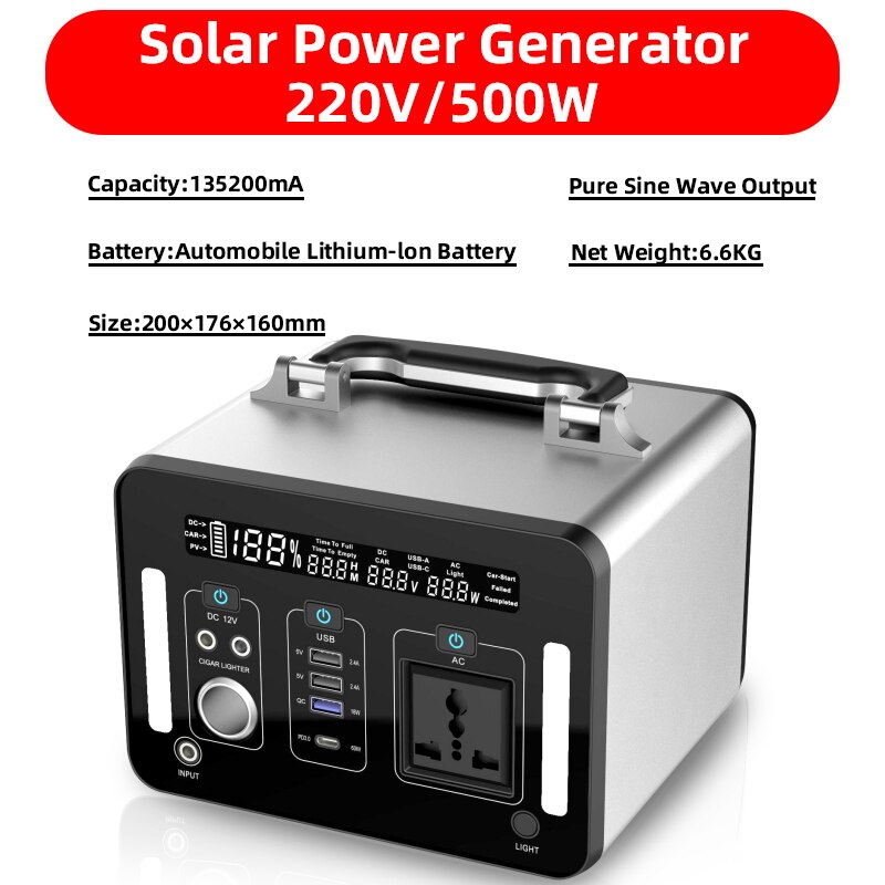 Generador de energía solar portátil de 500W / 1000W